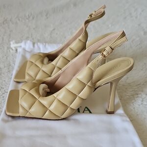 Bottega Veneta Beige Quilted Slingback Heels, Size 36.5/US 6.5
